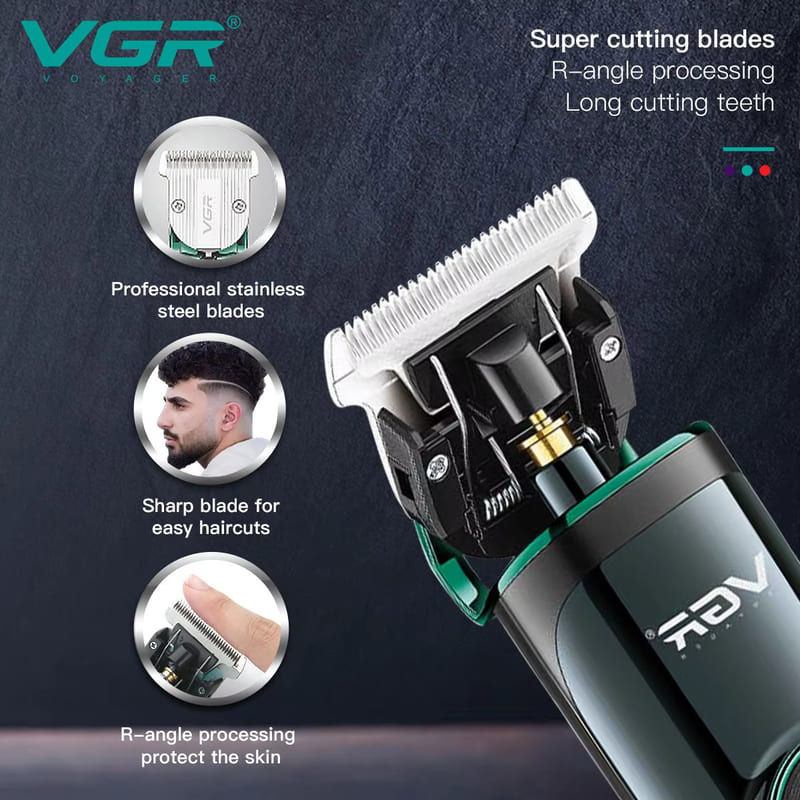 VGR 671 Professional Men's Electric Hair Clipper with Stainless Steel Blade and Long Battery Life Base Charging High-power Shaving Clipper LCD Display