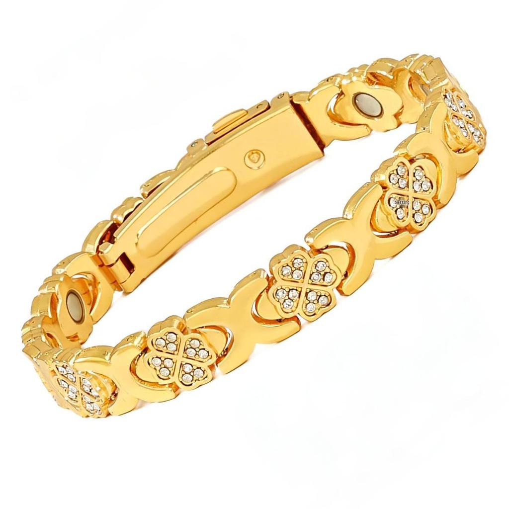 Eco-friendly European & American Fashion Detachable Magnetic Stone Bracelet with Diamond Inlays; Adjustable Women's Alloy Bangle.