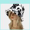 Panda Pattern Fleece Bucket Hat With Wide Brim For Winter Outdoor Warmth And Sun Protection