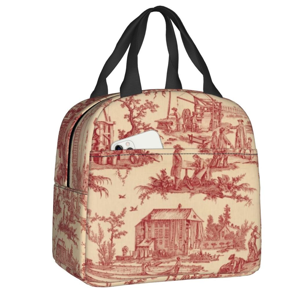 Custom Purple Flower Toile De Jouy Inspired Pattern Insulated Lunch Tote Bag for Women Portable Cooler Thermal Food Lunch Box