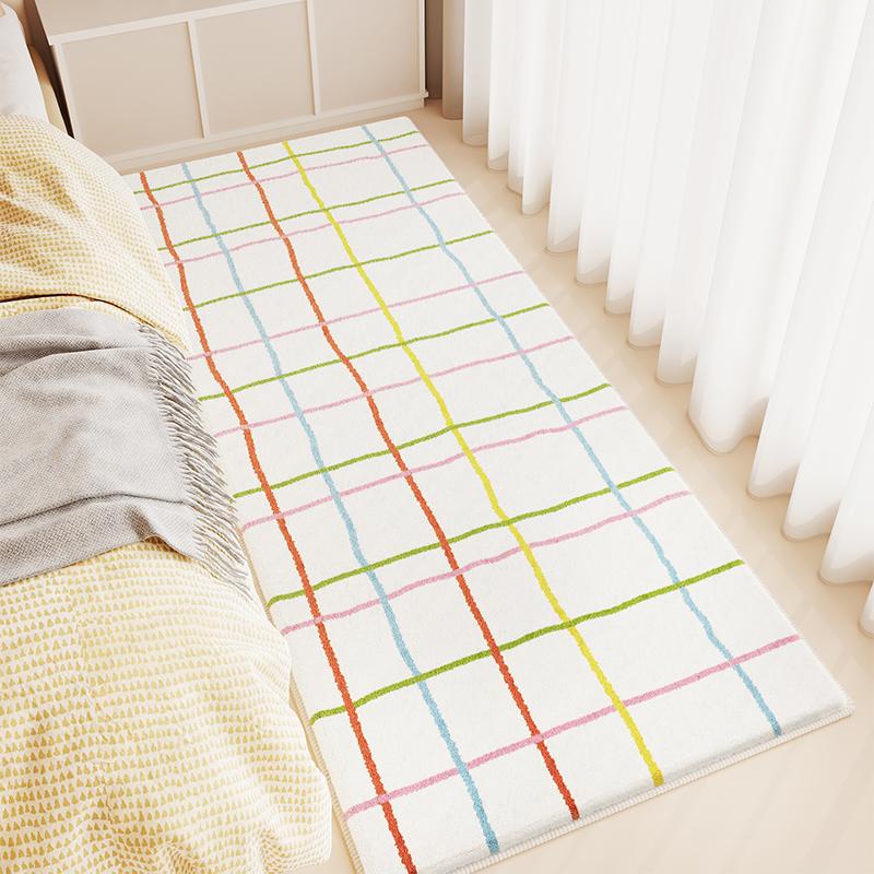 Nordic Style Rugs for Bedroom Plaid Pattern Living Room Decoration Carpet Thicken Plush Bedside Rug Fluffy Soft Lounge Floor Mat