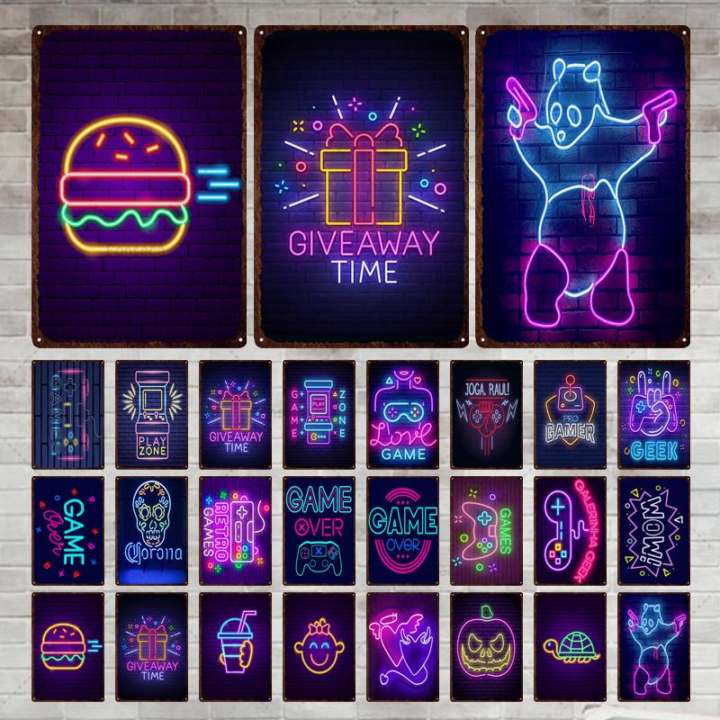 Neon-Spielschild, Metallschild, Vintage-Blechschild, Metall, Vintage-Bar, Vintage-Wanddekoration, Bar, Club, Loch, Metallposter
