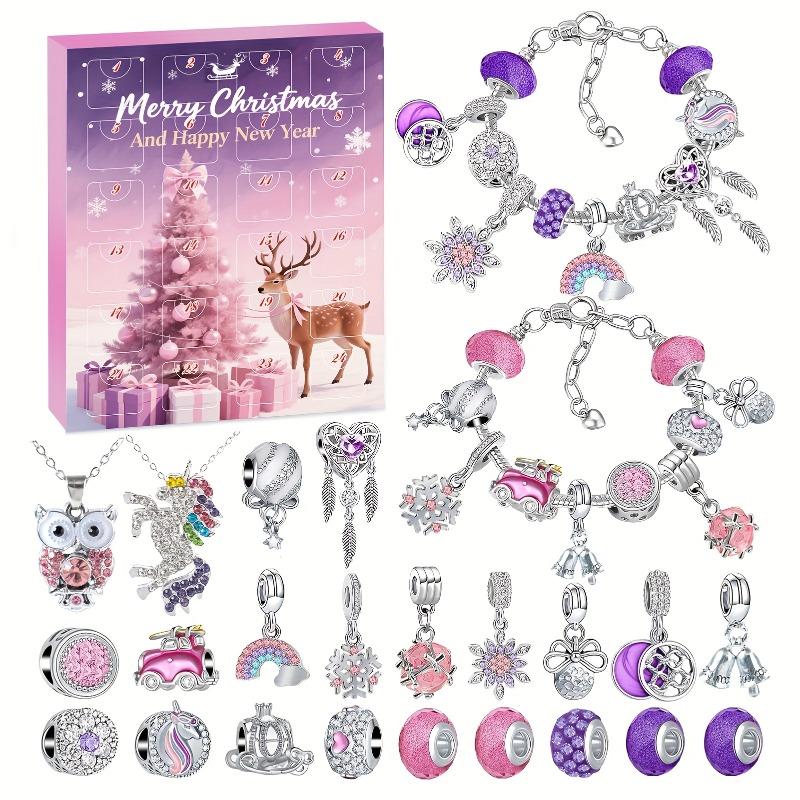 2026 Christmas Countdown Calendar Gift Box 24-Day Surprise Sparkling Kids Bracelet Jewelry DIY Set Christmas Gifts for Girls