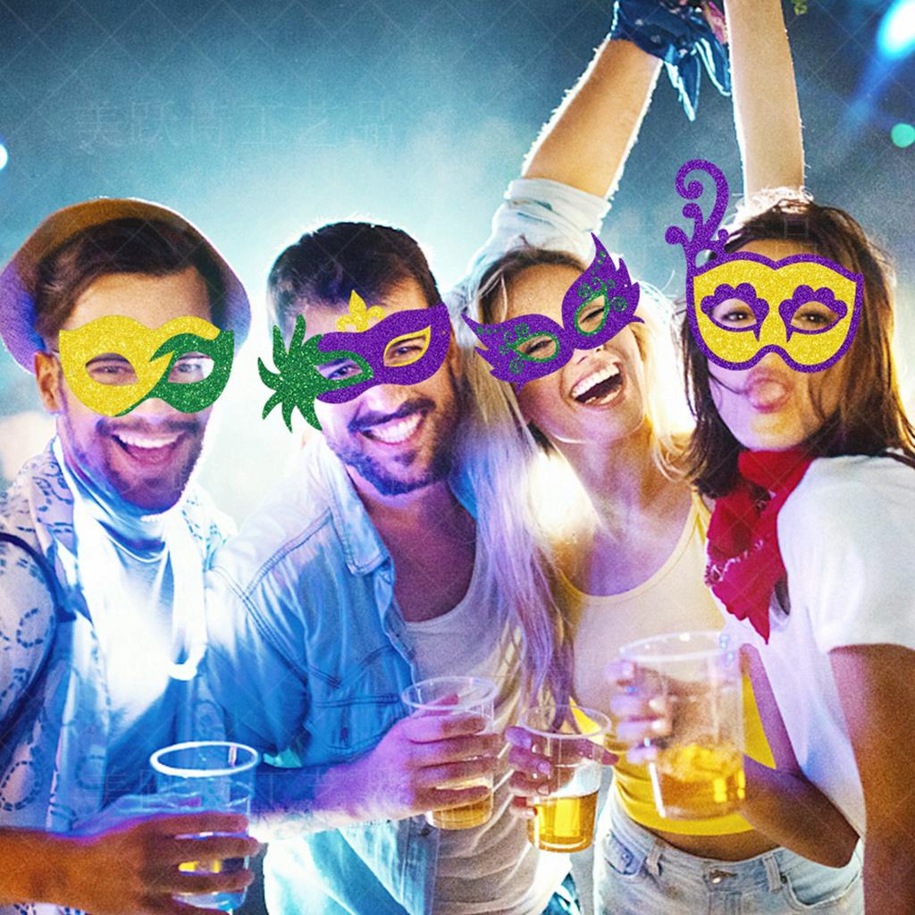 6pcs Set Glitter Mardi Gras Masks Yellow Purple Green Carnival Ball Masquerade Party Supplies Half Face Mask Decoration