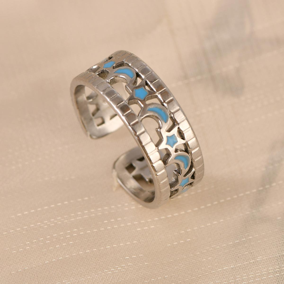 Color drip stainless steel open ring daily versatile star moon hollow model jewelry One size fits all