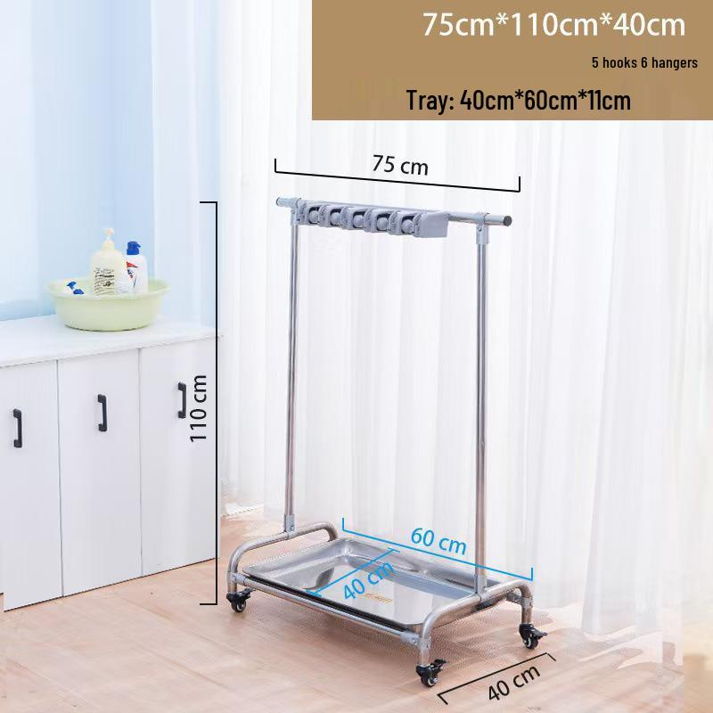 Stainless Steel Floor-Standing Mop Rack with Draining Shelf and Free Shipping