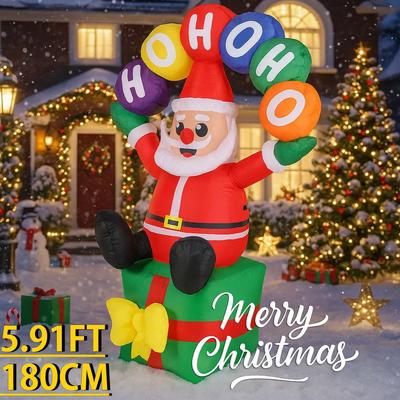 5.91FT With LED Light Inflatable Santa Claus Yard Decorations Toy Xmas Home Yard Party Supplies Christmas Holiday Gifts Ornament