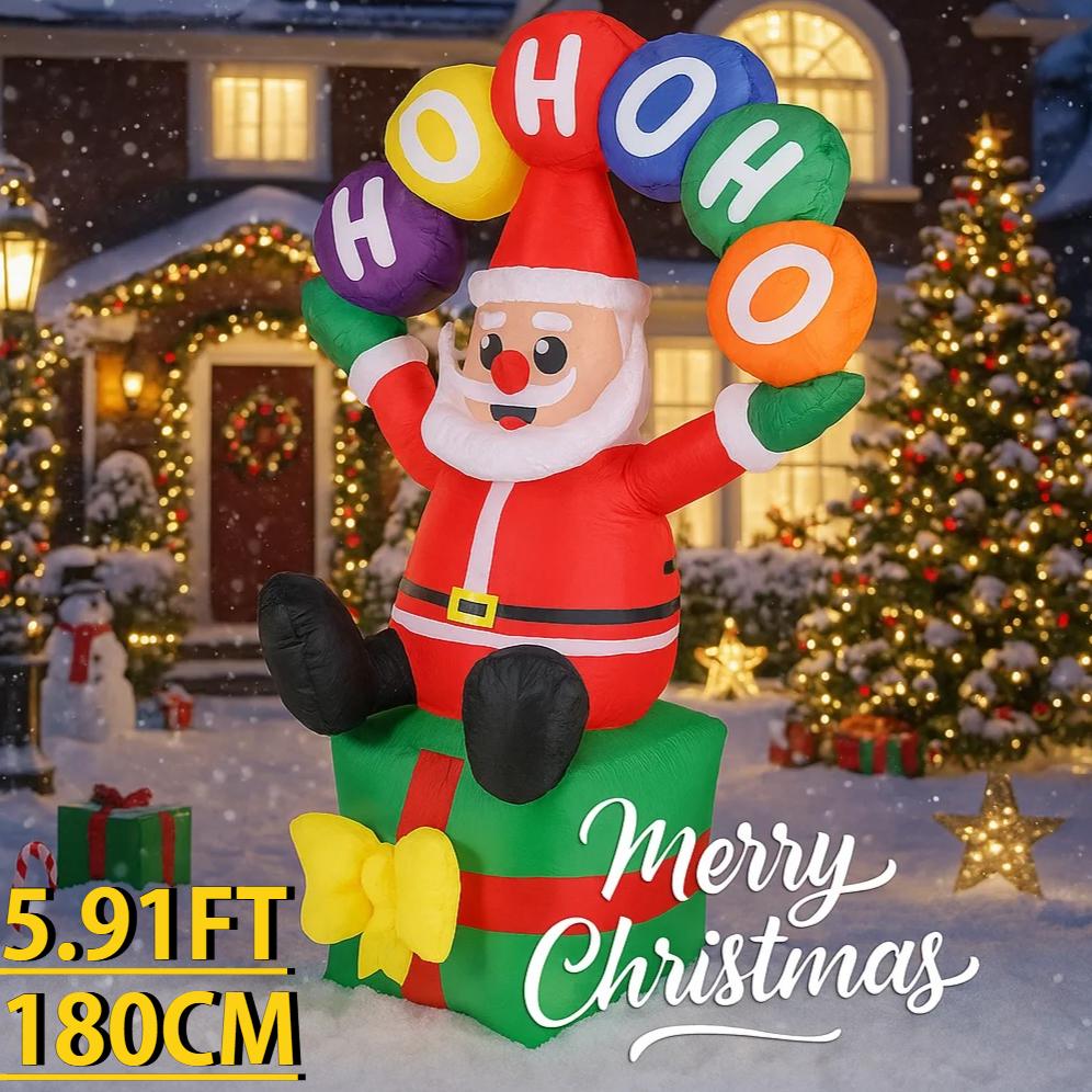 5.91FT With LED Light Inflatable Santa Claus Yard Decorations Toy Xmas Home Yard Party Supplies Christmas Holiday Gifts Ornament