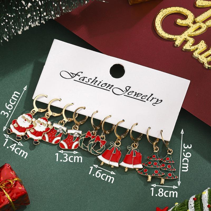 Personalized Jewelry Christmas Alloy Stud Earrings Christmas Hat Elk Point Diamond Christmas Tree Gingerbread Man Earrings