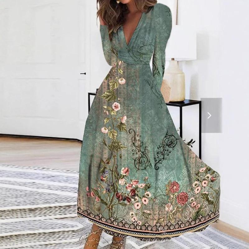 Autumn Collar Long Sleeve Printed Women's Dress Women's Clothing
