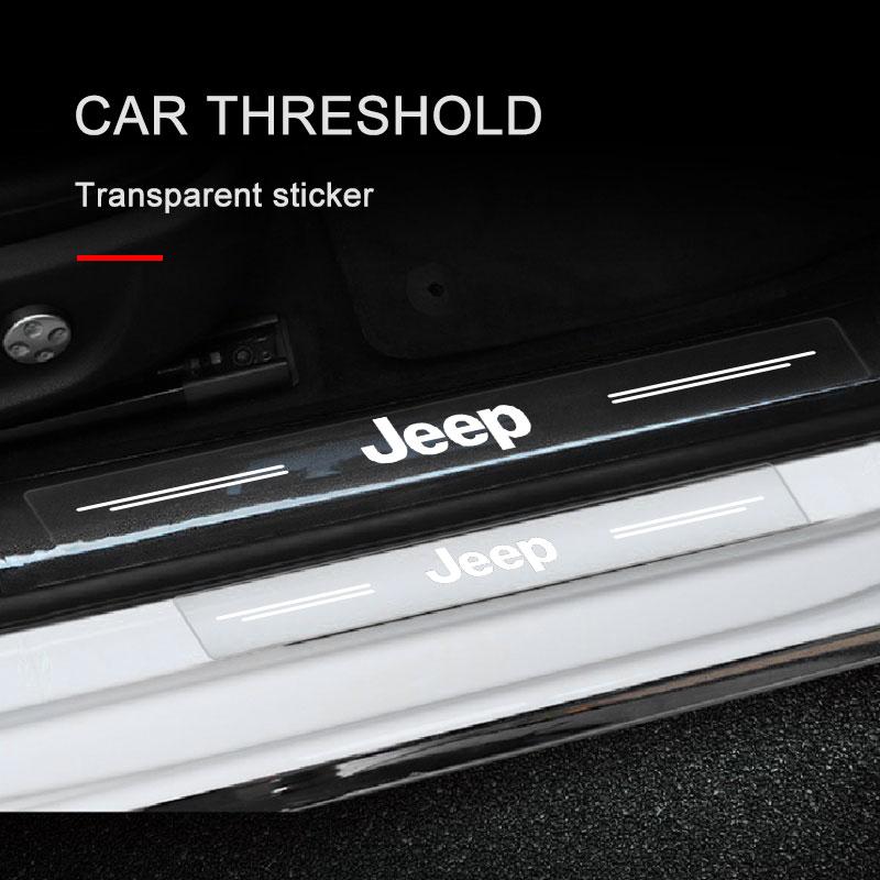 4Pc Car Threshold Protector Transparent Decorative Badge 3D Sticker for Jeep JK JL TJ Renegade Patriot Wrangler Cherokee Patriot Trail Liberty