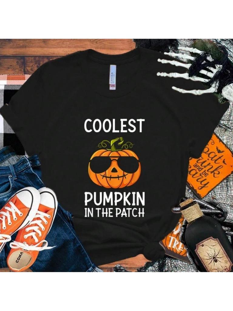 Hot Halloween Coolest Pumpkin In The Patch Printed T-Shirts For Wo'unisex Summer Short Sleeve Tee Shirts Round Neck Casual T Shirt