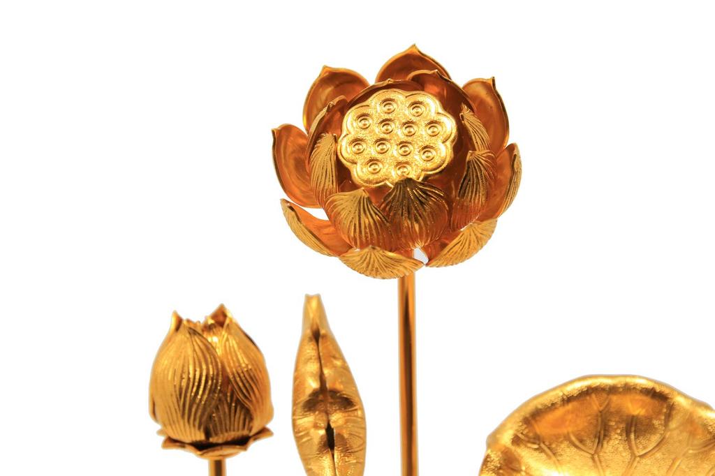 Matsuyama Shinto Buddhist Supplies Store Tokobana Set with Vase, Size 5, 7-Stem, Pair (Set of 2), Buddhist Flowers, Aluminum Flowers, Brass Vase, Gold