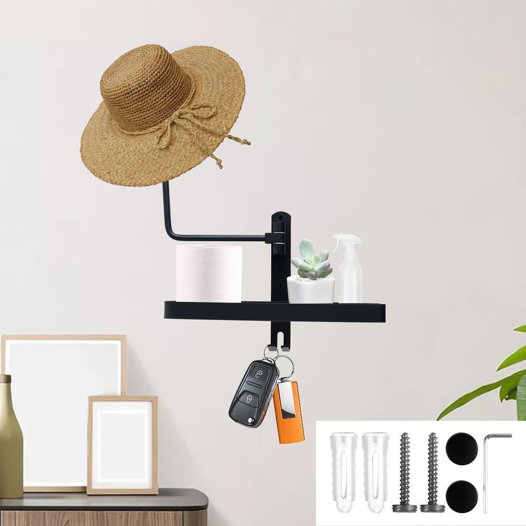 Motorcycle Helmet Rack Wall Mount Bike Helmet Holder 180 Degree Rotation Space Aluminum Hanger with Hook for Keys Hats Helmets