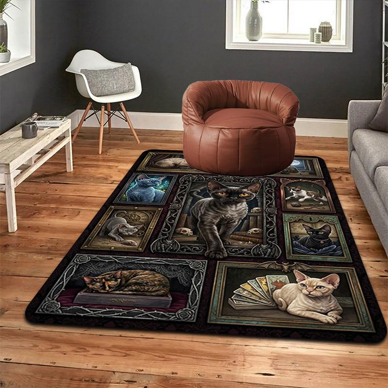 Gothic Cat Portraits Pattern Rug Floor Mat for Living Room or Bedroom Soft and Comfortable Carpet a Gift for Birthday and Holiday.