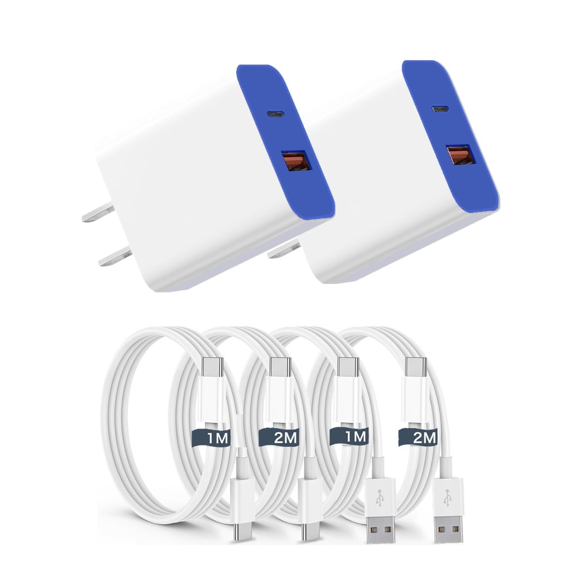 

Набор из 4 кабелей USB C x 3 Быстрая передача данных PD20W и с USB-зарядным устройством (1м + 2м) - Зарядка, Совместимый, Высокоскоростная передача, Устойчивый к разрыву, Прочный,