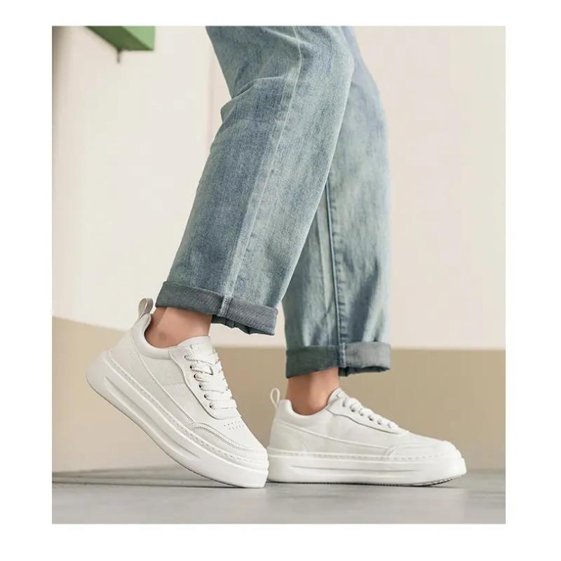 Men White Platform Sneakers Lace-up Casual Shoes Lightweight Comfortable Walking Shoes