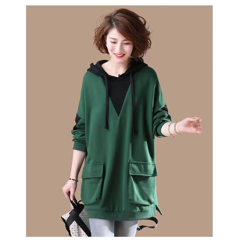 Korean Trendy Women's Hooded Sweatshirt: Loose, Versatile, Plus Size, Mid-Length for Spring & Autumn (Ages Up To 50) - 2024 Collection.