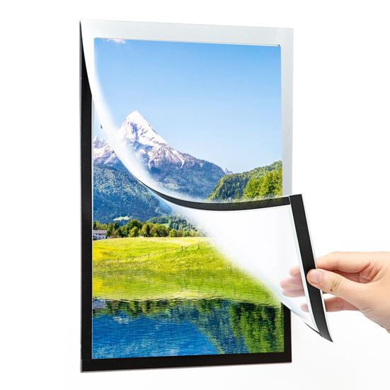 Magnetic Sign Holder Wall Mount Self-Adhesive Display Picture Frame Waterproof Clear PVC Document Holder for Home School Office Wall Door Refrigerator