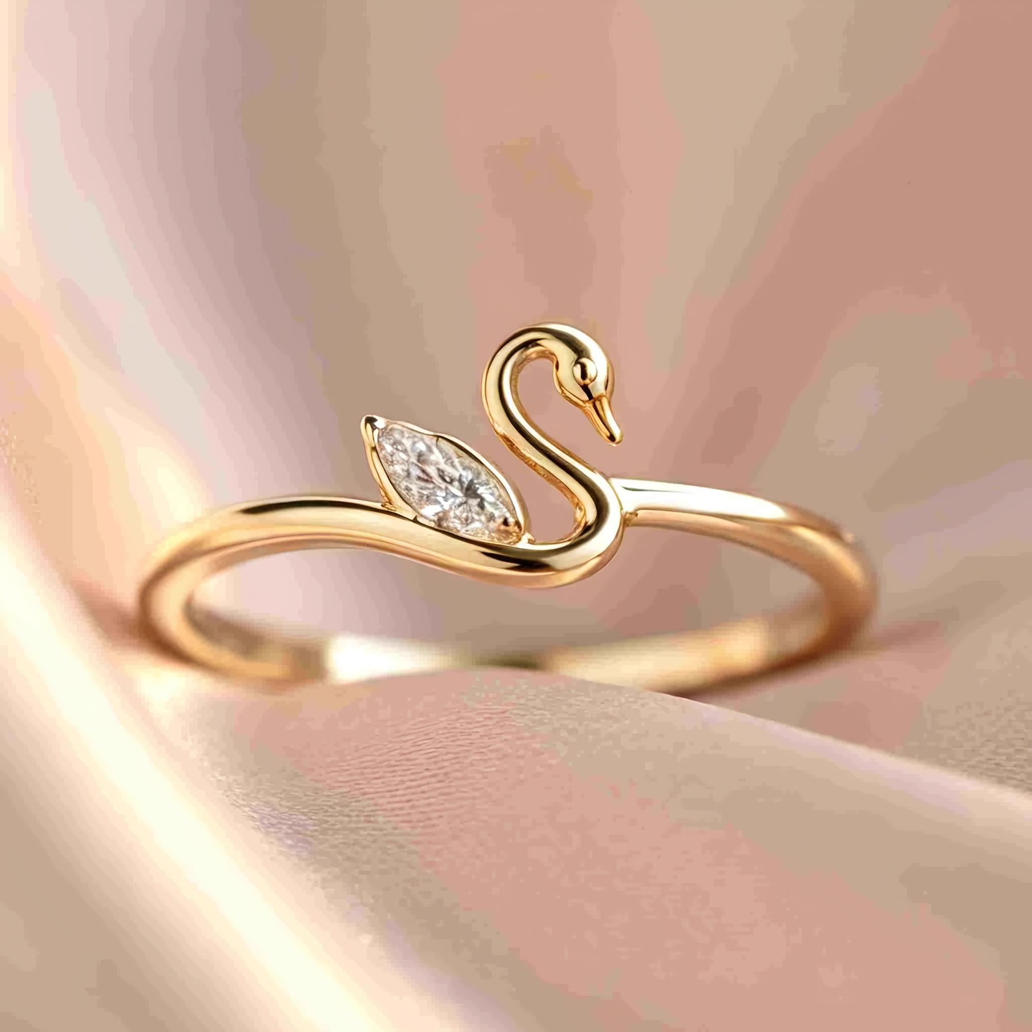 Creative, simple, slender swan ring plated18K