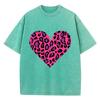 Pink Leopard Heart Prints Washed TShirt Women Cotton T Shirts ONeck Comfortable Distressed Tops Summer Casual Woman Clothes