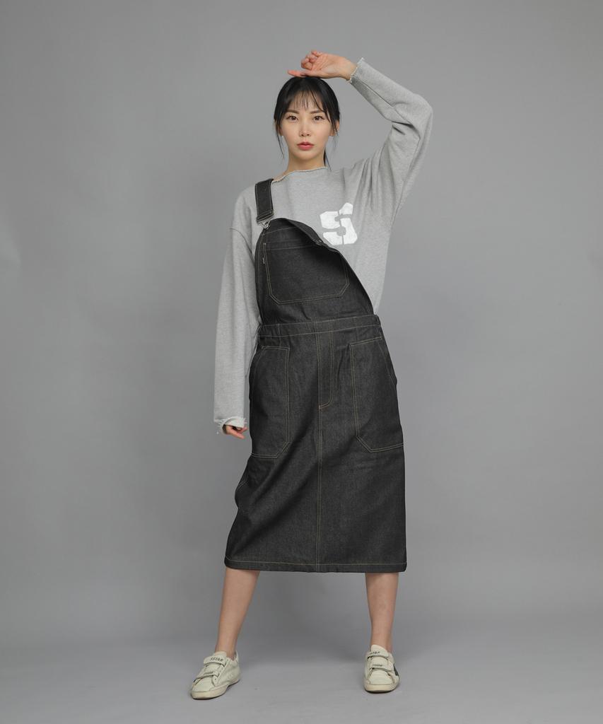 Seinteukeulu Wrinkle Band Overalls Skirt Swb-612 Denim Black
