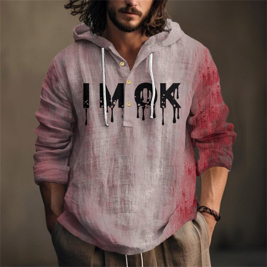 Halloween Printed Men's Shirt, Hooded Long-sleeved Hooded Spring And Summer Casual Daily Wear