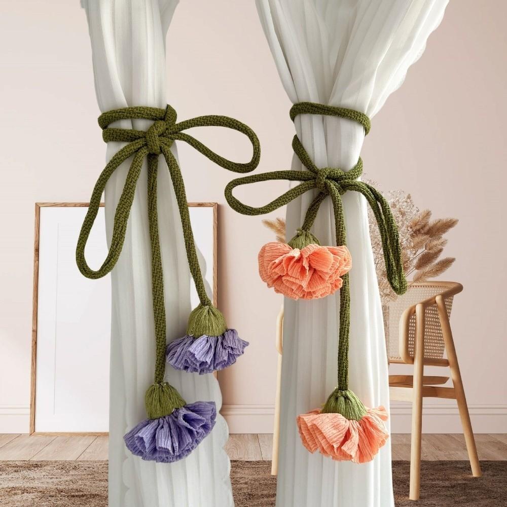 Adjustable Flowers Curtain Straps Decorative Carnation Curtain Tie Rope  Homestay Decor