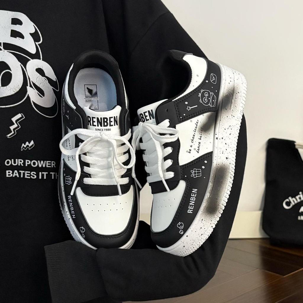 Men's Autumn 2025 Trendy Graffiti Skate Sneakers - Cool, Versatile, Casual Unisex White Shoes
