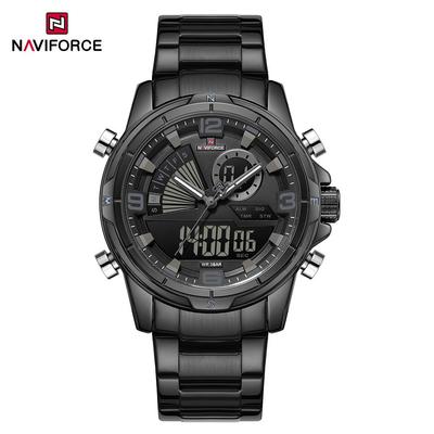 Montre Homme Originale Quartz Aiguilles Affichage Numérique LCD Bracelet Acier Inoxydable Aiguilles Lumineuses Montre Multifonctionnelle Homme Extérieur NF9257