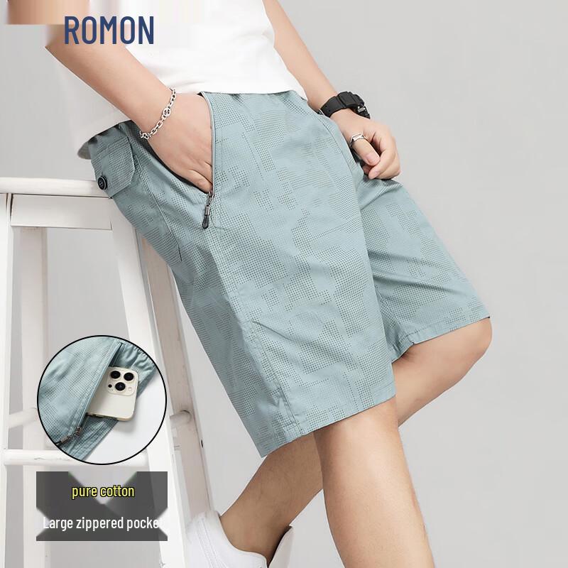 ROMON Men's 100% Cotton Contrast Color Loose Casual Shorts