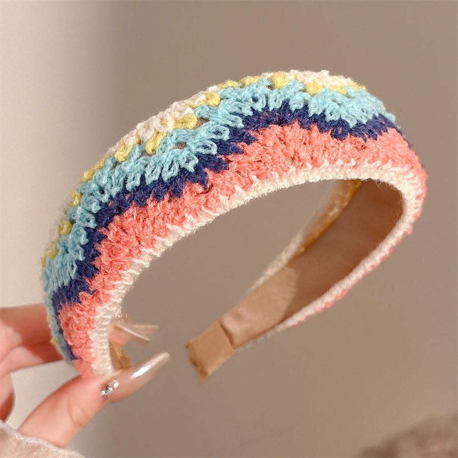 Sweet flower embroidered children's hairbands colorful knitted wool autumn and winter wide headband girls hair accessories