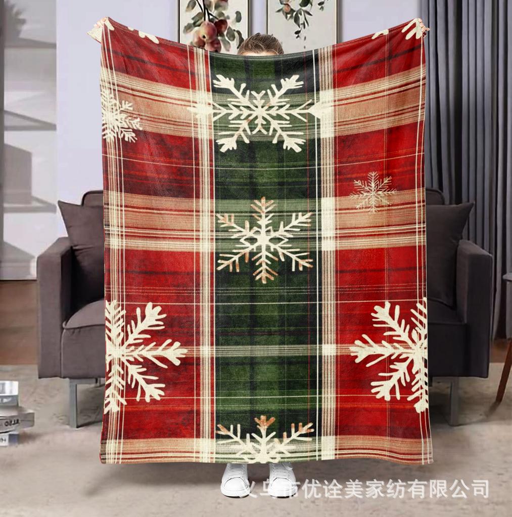Christmas-themed checkered pattern Printed Blanket for Sofa Bed Travel Camping Living Room Office Conditioning Blanket