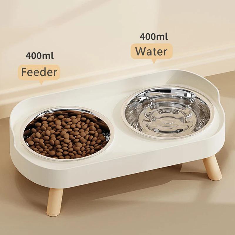 1pc Double-layer Pet Food Bowl, Anti Slip Stainless Steel Raised Bracket with Splash Proof Cat and Dog Supplies