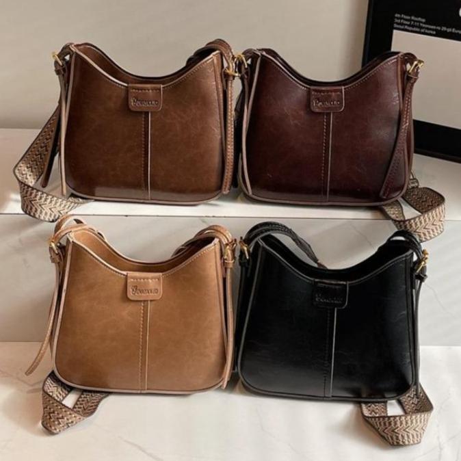 Vintage Zachte Leren Crossbody Tas Dames Hobo Schoudertas met Geweven Brede Band voor Dagelijkse Woon-werkverkeer Werk Winkelen en Reizen