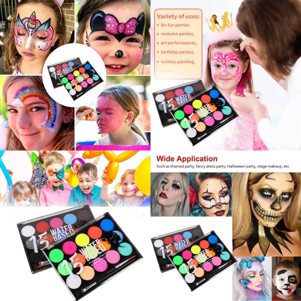 Vibrant 15 Color Face Paint Set For Kids Water-soluble Halloween Party Fun