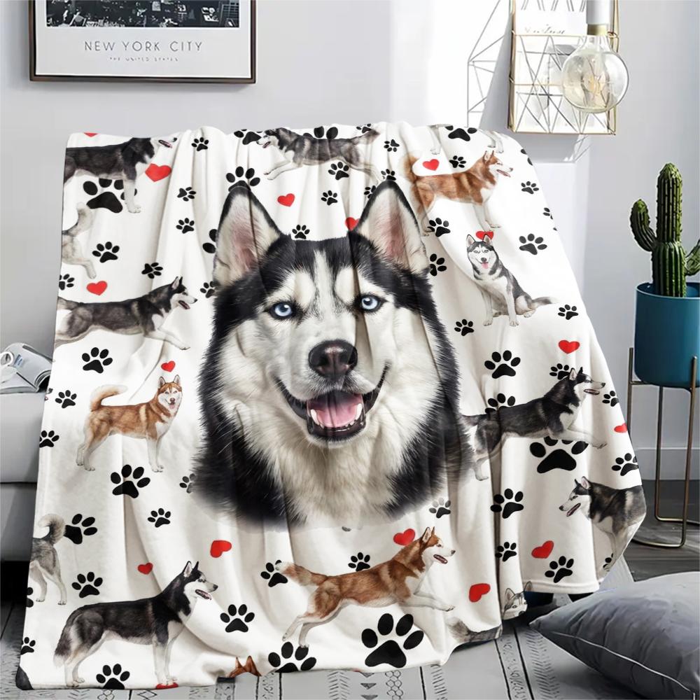 1PC Cute Pet Puppy Print Flannel Blanket, High quality All Seasons, Home Decor, Warmth and Comfort, Perfect for Christmas Gifts