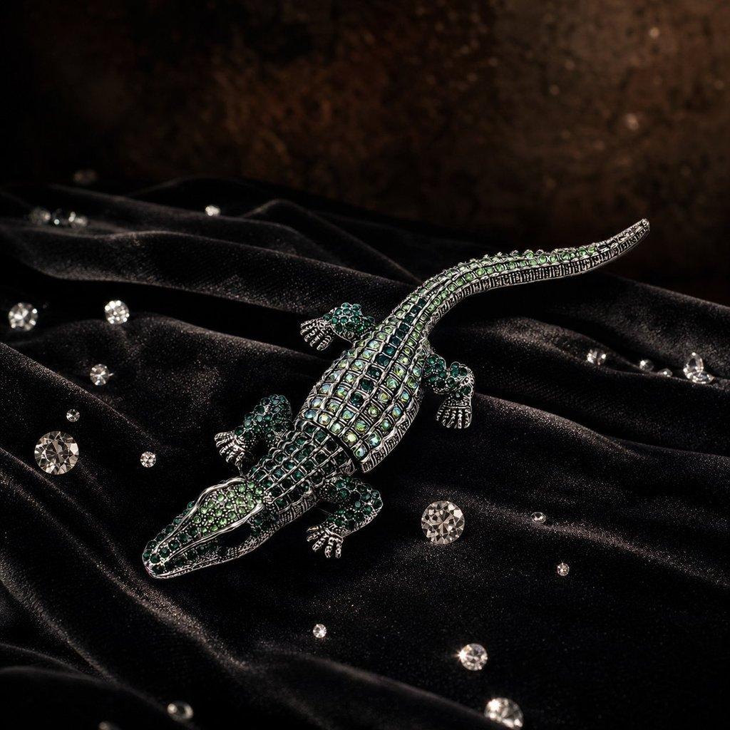 Crocodile Brooch Pin With Water Diamond Decoration For Men And Women