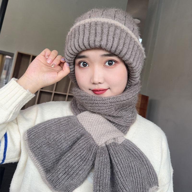 Squirrel Velvet Knit Windproof Hat & Scarf Combo - Adult Winter Fashion