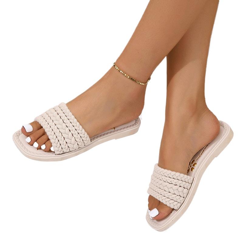 Fashion New Style Popular Women's Slippers for Women in Summer Simple Solid Color Outer Color Bottom Open Style Plus Size Zapatos Mujer