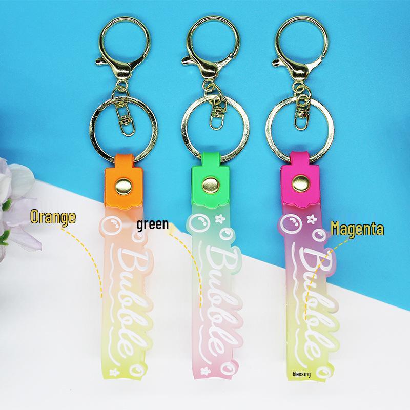 Candy Gradient Keychain: Leather Cord Charm, Transparent PVC Wristband, Floating Bottle Lanyard, Small Gift Accessory.