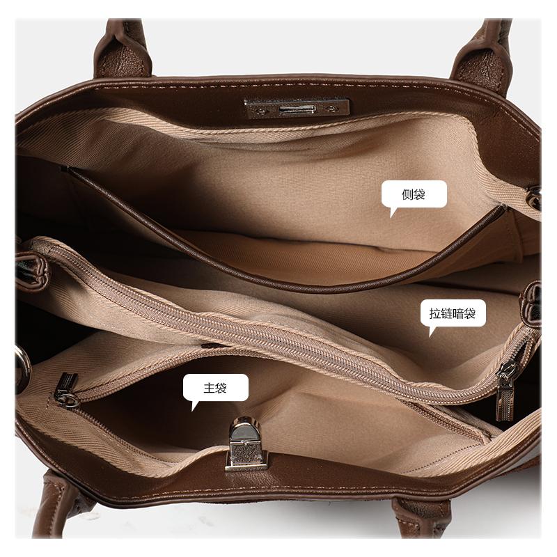 Women's Retro Suede Spliced Leather Tote Bag with Lock, Large Capacity Handbag & Crossbody Bag for Commute