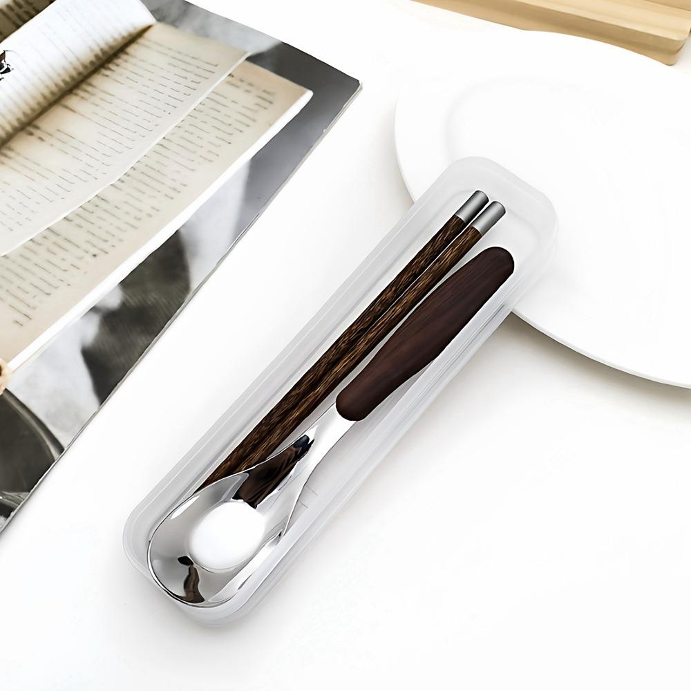 Rust-proof Stainless Steel Spoon Wood Grain Handle Travel Flatware  Meal Preparation серебряный