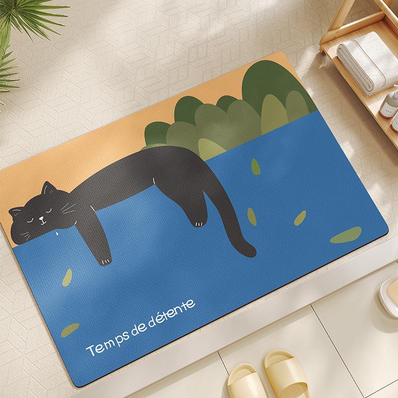 

Коврик для пола в ванной, впитывающий воду и противоскользящий, симпатичный коврик для ног котенка на дверь туалета в ванную, диатомовая грязь, коврик для ног от падения 40 * 60cm