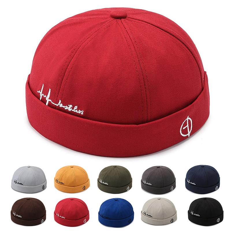 Fashion Letter Print Beanie Hats Men Docker Cap Skullcap Retro Brimless Hip Hop Hats Cotton Adjustable Spring Landlord Hat