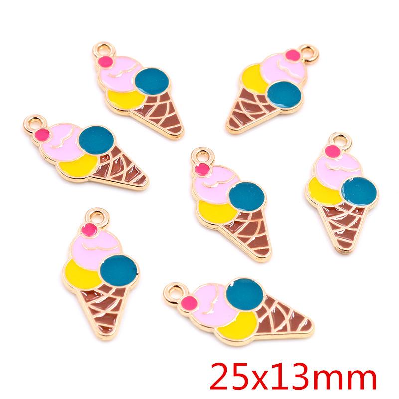 10pcs Summer Dessert  Alloy Metal Drop Oil Ice Cream Charms Pendant For DIY Bracelet Necklace Jewelry Making Finding