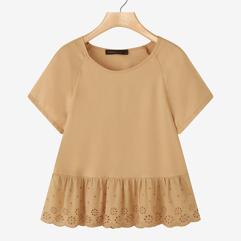 

ZANZEA Women Casual Crochet Patchwork Summer Short Sleeve Blouse 5XL хакі