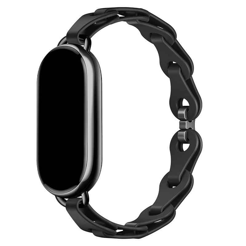 Rubber Strap for Xiaomi Mi Band 8 Stainless Steel Buckle Bracelet for Miband 8 NFC Fashion Lady Style Replacement Silicone Band