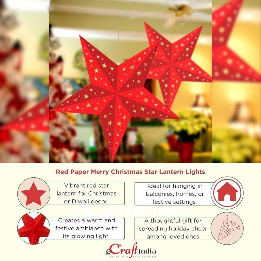 Red Paper Merry Christmas Star Lantern Lights for Decoration| Diwali Christmas Lantern| Aakash Kandil for Diwali| Hanging Lantern