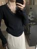 2026 Plus Size Slimming Lace Long Sleeve Knitwear for Women - Winter Base Layer Top